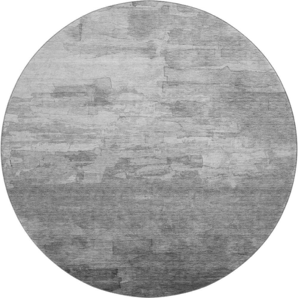 HomeRoots 8' Round Gray Silver and Charcoal Striped Washable Rug - Durable, UV Protected, Easy-Clean Design 693867