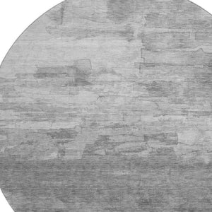 HomeRoots 8' Round Gray Silver and Charcoal Striped Washable Rug - Durable, UV Protected, Easy-Clean Design 693867