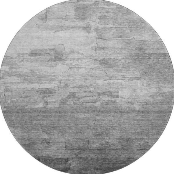 HomeRoots 8' Round Gray Silver and Charcoal Striped Washable Rug - Durable, UV Protected, Easy-Clean Design 693867