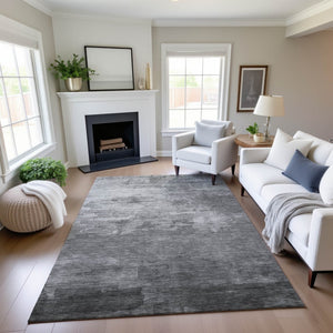 HomeRoots 8' Striped Washable Area Rug in Gray, Silver & Charcoal - UV Protected, Stain Resistant & Durable Design 693868