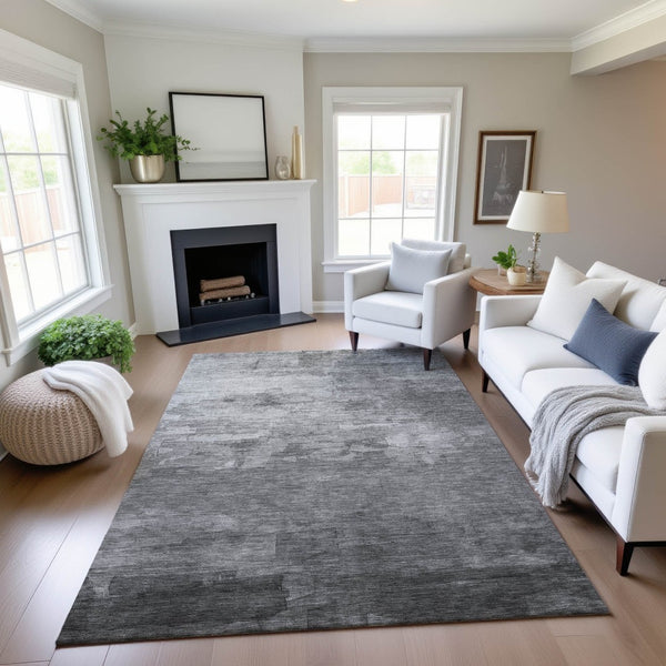 HomeRoots 8' Striped Washable Area Rug in Gray, Silver & Charcoal - UV Protected, Stain Resistant & Durable Design 693868