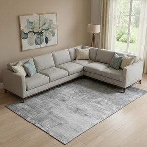 HomeRoots 9' X 12' Washable Gray Silver Charcoal Striped Area Rug with UV Protection for High-Traffic Spaces 693869