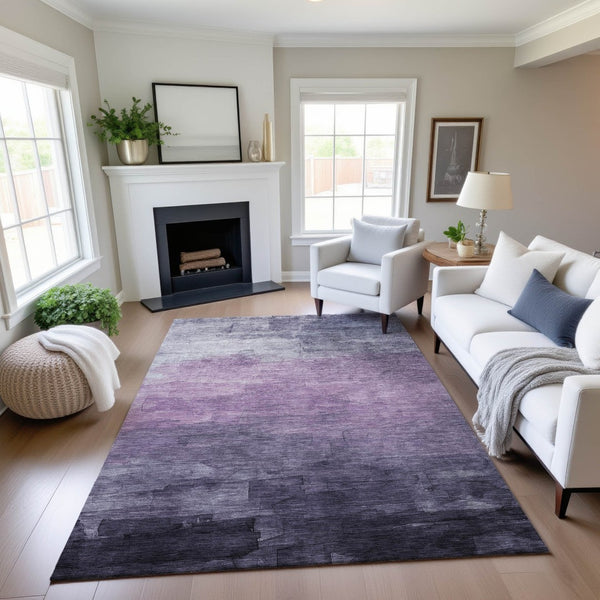HomeRoots 5' x 8' Stylish Lavender & Lilac Striped Washable Area Rug with UV Protection for Modern Spaces 693872