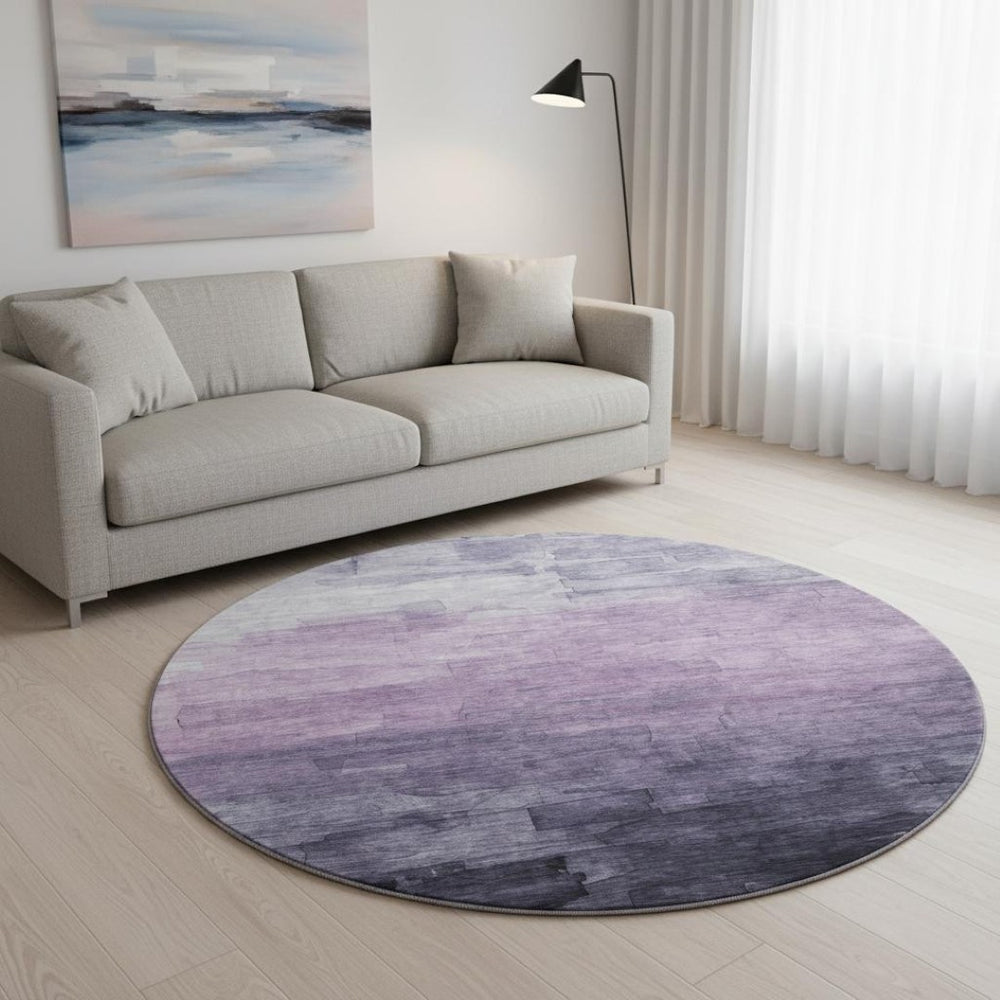 HomeRoots 8' X 8' Round Rug in Lavender & Lilac Stripes - Washable, Durable, UV-Protected for Any Space! 693873