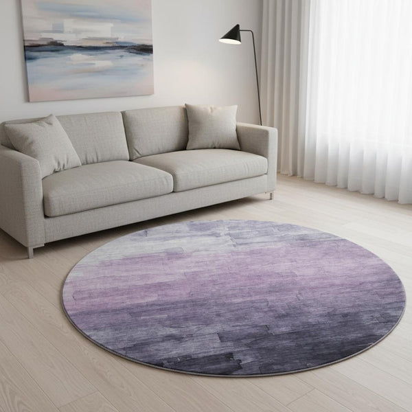 HomeRoots 8' X 8' Round Rug in Lavender & Lilac Stripes - Washable, Durable, UV-Protected for Any Space! 693873