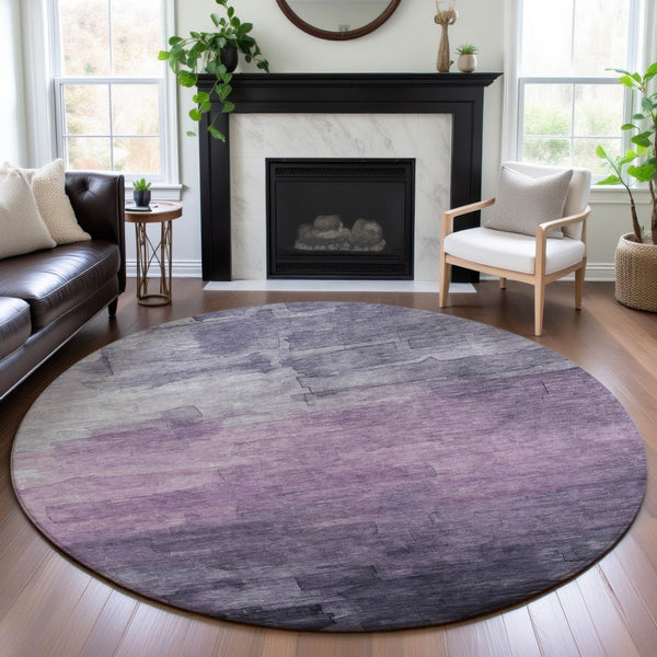 HomeRoots 8' X 8' Round Rug in Lavender & Lilac Stripes - Washable, Durable, UV-Protected for Any Space! 693873