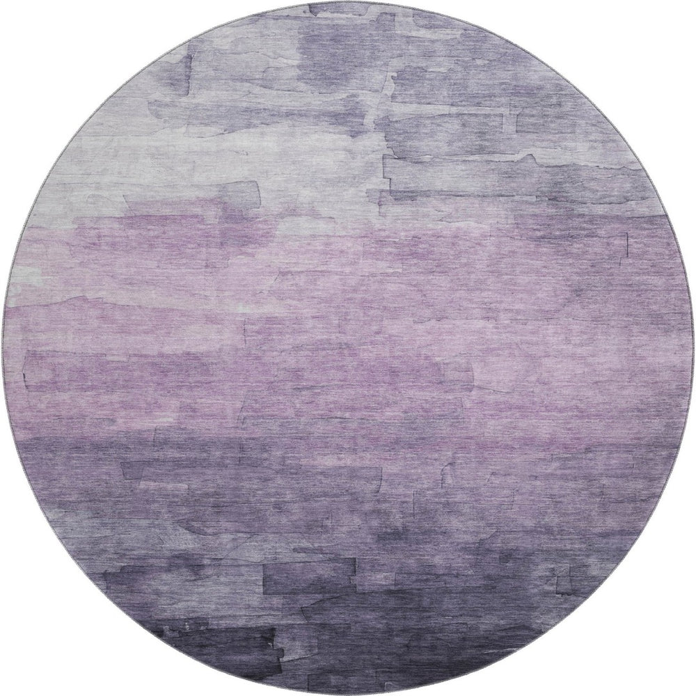HomeRoots 8' X 8' Round Rug in Lavender & Lilac Stripes - Washable, Durable, UV-Protected for Any Space! 693873