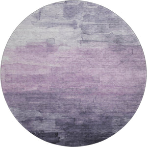 HomeRoots 8' X 8' Round Rug in Lavender & Lilac Stripes - Washable, Durable, UV-Protected for Any Space! 693873