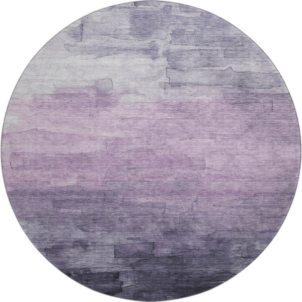 HomeRoots 8' X 8' Round Rug in Lavender & Lilac Stripes - Washable, Durable, UV-Protected for Any Space! 693873
