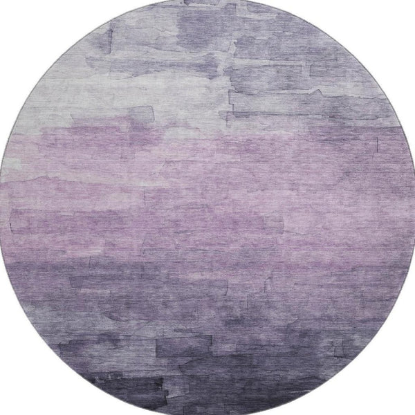 HomeRoots 8' X 8' Round Rug in Lavender & Lilac Stripes - Washable, Durable, UV-Protected for Any Space! 693873