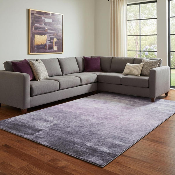 HomeRoots 8' Soft Lavender & Lilac Striped Area Rug - Stain Resistant, UV Protected, Washable for Easy Care 693874