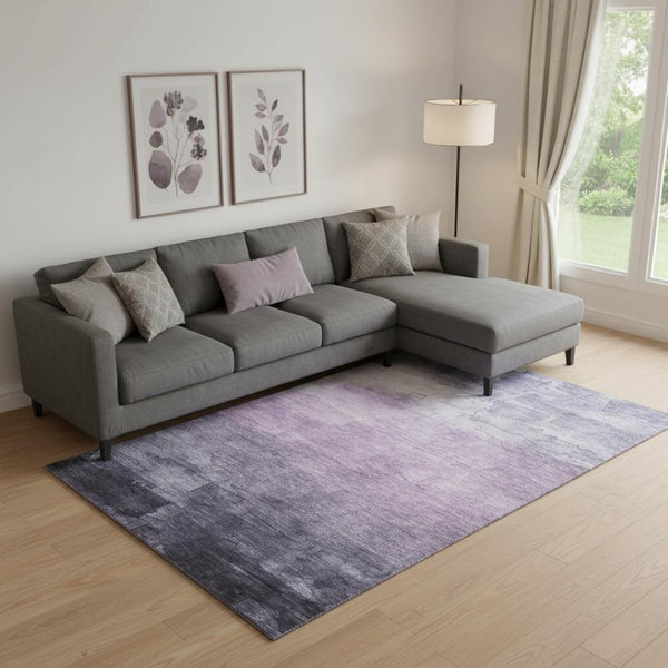 HomeRoots 9' X 12' Striped Lavender Lilac Area Rug – Durable, Stain-Resistant, UV-Protected for Any Space 693875