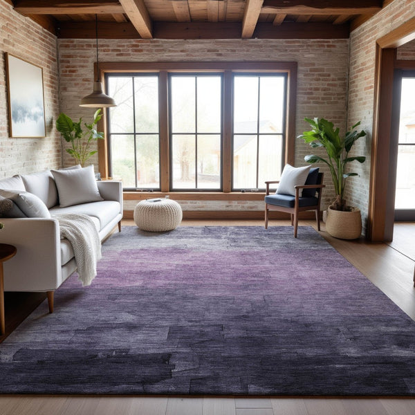 HomeRoots 9' X 12' Striped Lavender Lilac Area Rug – Durable, Stain-Resistant, UV-Protected for Any Space 693875
