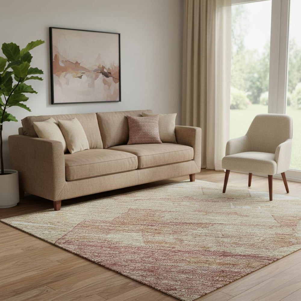 HomeRoots 5' X 8' Stylish Mauve Beige & Pink Striped Washable Area Rug with UV Protection & Stain Resistance 693878