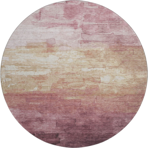 HomeRoots 8' Washable Round Rug in Mauve, Beige & Pink Stripes - UV Protected, Non-Slip, Durable Design for Homes 693879