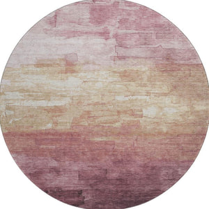HomeRoots 8' Washable Round Rug in Mauve, Beige & Pink Stripes - UV Protected, Non-Slip, Durable Design for Homes 693879