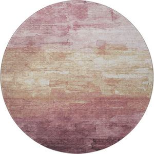 HomeRoots 8' Washable Round Rug in Mauve, Beige & Pink Stripes - UV Protected, Non-Slip, Durable Design for Homes 693879
