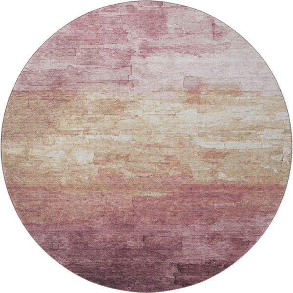 HomeRoots 8' Washable Round Rug in Mauve, Beige & Pink Stripes - UV Protected, Non-Slip, Durable Design for Homes 693879