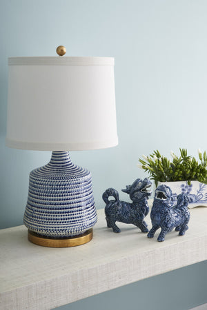 Chelsea House Beehive Cobalt Porcelain Table Lamp With Antique Gold Base And Off-White Linen Shade For Classics 69388