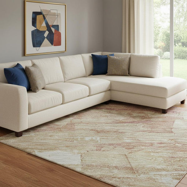HomeRoots 8' Mauve Beige and Pink Striped Area Rug - Washable, UV Protected, Ideal for Homes with Kids & Pets 693880
