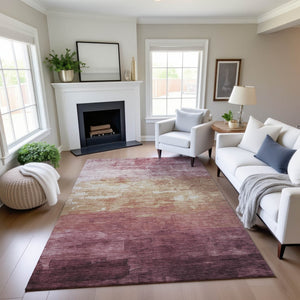HomeRoots 9' X 12' Striped Washable Area Rug in Mauve, Beige, & Pink – Durable, UV-Protected & Easy Care! 693881