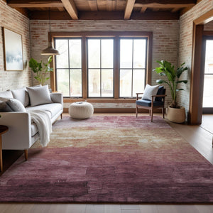 HomeRoots 9' X 12' Striped Washable Area Rug in Mauve, Beige, & Pink – Durable, UV-Protected & Easy Care! 693881
