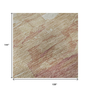 HomeRoots 9' X 12' Striped Washable Area Rug in Mauve, Beige, & Pink – Durable, UV-Protected & Easy Care! 693881