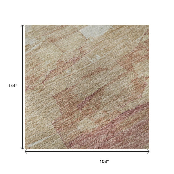 HomeRoots 9' X 12' Striped Washable Area Rug in Mauve, Beige, & Pink – Durable, UV-Protected & Easy Care! 693881