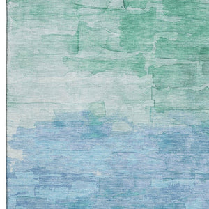 HomeRoots 5' X 8' Teal & Aqua Striped Washable Area Rug - UV Protected, Stain Resistant, Perfect for Sunlit Spaces! 693884