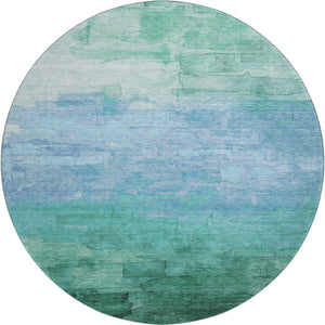 HomeRoots 8' X 8' Teal and Aqua Striped Round Rug - UV Protected, Washable, Stylish for High-Traffic Spaces 693885