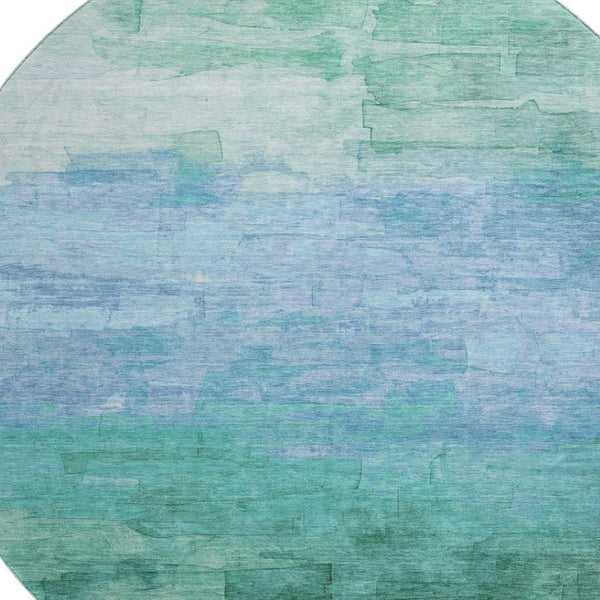 HomeRoots 8' X 8' Teal and Aqua Striped Round Rug - UV Protected, Washable, Stylish for High-Traffic Spaces 693885