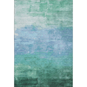 HomeRoots 9' X 12' Teal & Aqua Striped Washable Area Rug - Stain Resistant, UV Protected, Family-Friendly Design! 693887