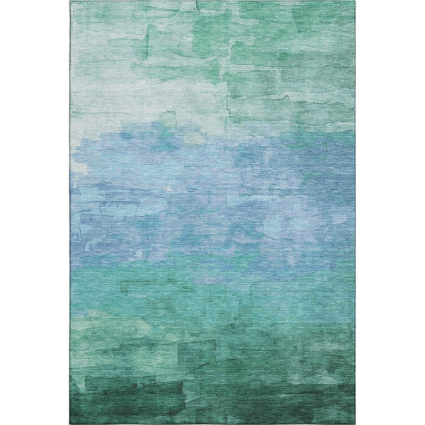 HomeRoots 9' X 12' Teal & Aqua Striped Washable Area Rug - Stain Resistant, UV Protected, Family-Friendly Design! 693887