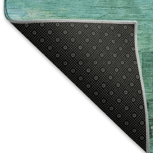 HomeRoots 9' X 12' Teal & Aqua Striped Washable Area Rug - Stain Resistant, UV Protected, Family-Friendly Design! 693887