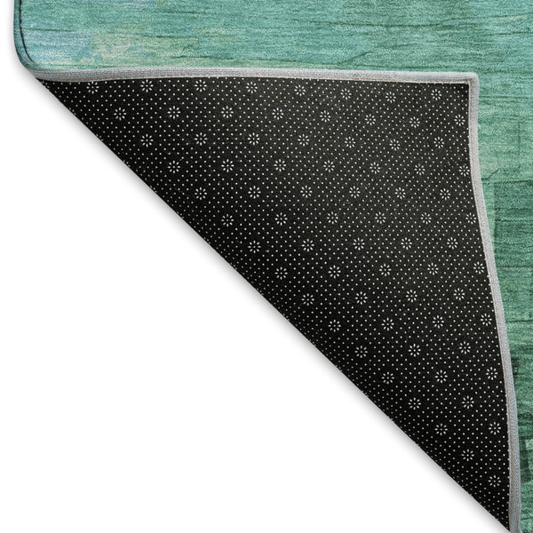 HomeRoots 9' X 12' Teal & Aqua Striped Washable Area Rug - Stain Resistant, UV Protected, Family-Friendly Design! 693887