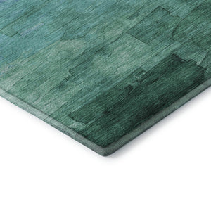 HomeRoots 9' X 12' Teal & Aqua Striped Washable Area Rug - Stain Resistant, UV Protected, Family-Friendly Design! 693887