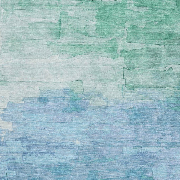 HomeRoots 9' X 12' Teal & Aqua Striped Washable Area Rug - Stain Resistant, UV Protected, Family-Friendly Design! 693887