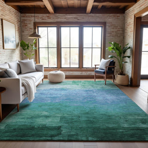 HomeRoots 10' X 14' Teal & Aqua Striped Area Rug - Durable, Washable, UV-Protected for Stylish Indoor & Outdoor Use 693888