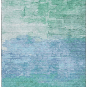 HomeRoots 10' X 14' Teal & Aqua Striped Area Rug - Durable, Washable, UV-Protected for Stylish Indoor & Outdoor Use 693888