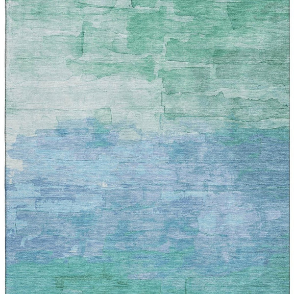 HomeRoots 10' X 14' Teal & Aqua Striped Area Rug - Durable, Washable, UV-Protected for Stylish Indoor & Outdoor Use 693888