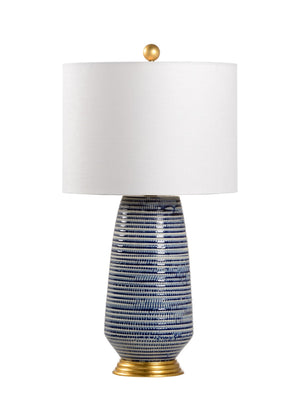 Chelsea House Hive Cobalt Blue Glazed Porcelain Table Lamp With Antique Gold Leaf Base, Off-White Linen Shade, 28.5" 69389