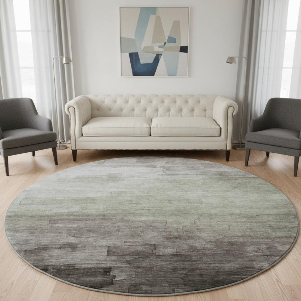 HomeRoots 8' X 8' Stylish Taupe & Beige Striped Round Rug – Washable, UV Protected, Durable for Any Space! 693891