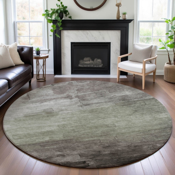 HomeRoots 8' X 8' Stylish Taupe & Beige Striped Round Rug – Washable, UV Protected, Durable for Any Space! 693891