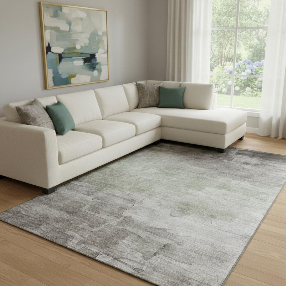 HomeRoots 8' Stylish Taupe and Beige Striped Washable Area Rug with UV Protection for High-Traffic Spaces 693892