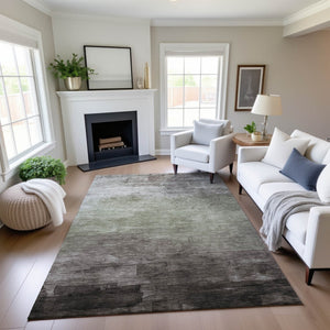 HomeRoots 9' X 12' Versatile Taupe and Beige Striped Area Rug - Washable, UV Resistant & Perfect for High-Traffic Spaces 693893