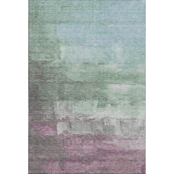 HomeRoots 5' Abstract Washable Area Rug in Artichoke Green, Pale Aqua & Blush - Stain Resistant, UV Protected Decor 693896