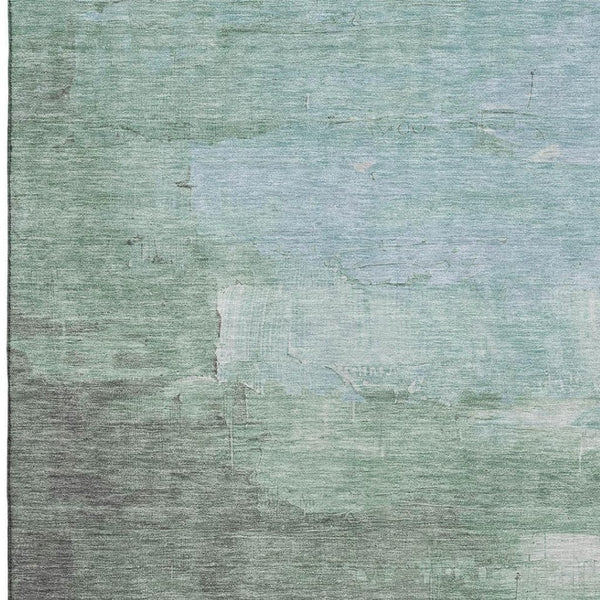 HomeRoots 5' Abstract Washable Area Rug in Artichoke Green, Pale Aqua & Blush - Stain Resistant, UV Protected Decor 693896