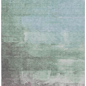 HomeRoots 5' Abstract Washable Area Rug in Artichoke Green, Pale Aqua & Blush - Stain Resistant, UV Protected Decor 693896