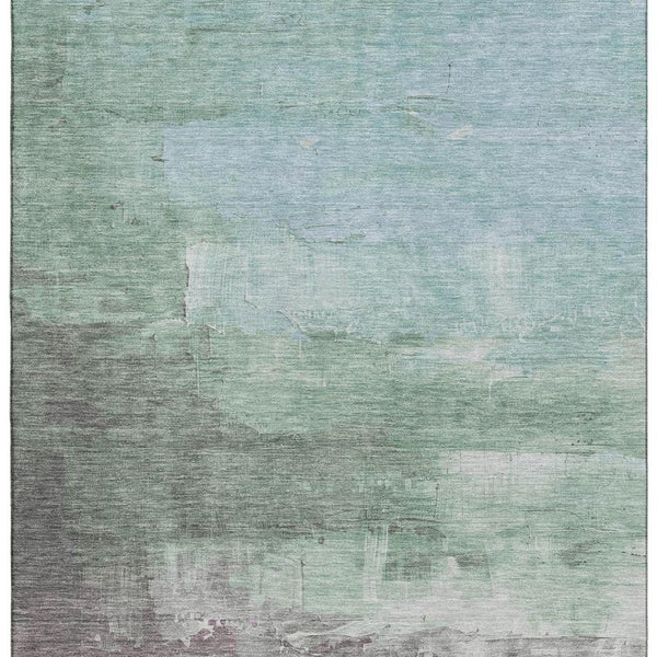 HomeRoots 5' Abstract Washable Area Rug in Artichoke Green, Pale Aqua & Blush - Stain Resistant, UV Protected Decor 693896