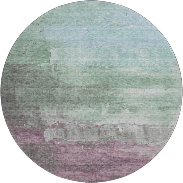 HomeRoots 8' X 8' Washable Round Rug in Artichoke Green, Aqua & Blush - Stylish, Durable & UV Protected Design! 693897